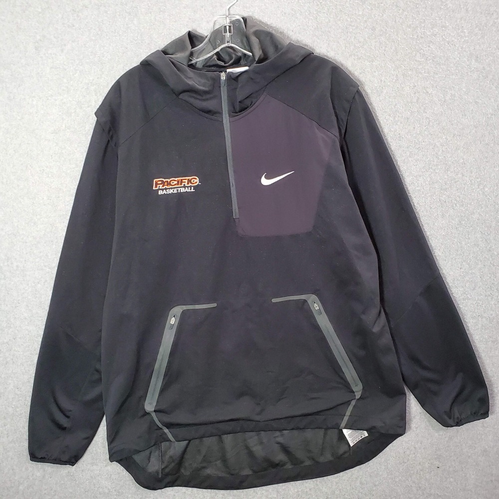 Pacific Tigers Men Jacket L Black Nike Swoosh Logo Windbreaker‎ 1/2 Zip Hooded